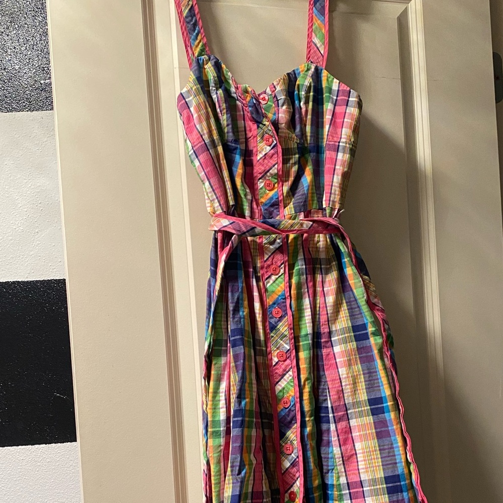 Lilly Pulitzer Plaid Ginham Easter A Line Button Pastel Dress 2 Pinup Spring Bow